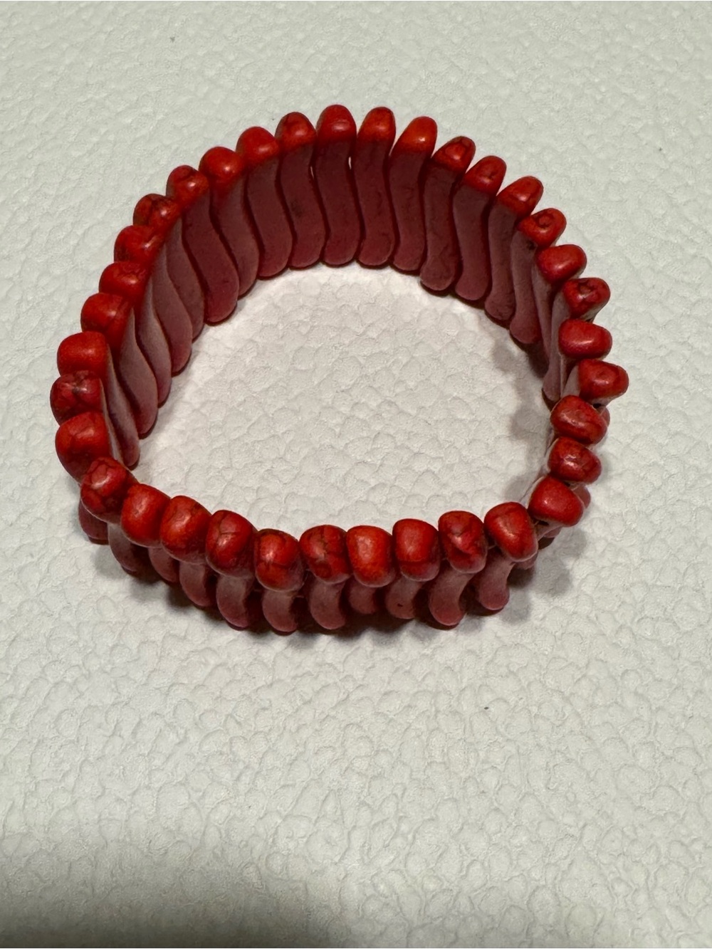 VIntage Red Beaded Bamboo Coral Stretch Bracelet - Bold Statement Accessory